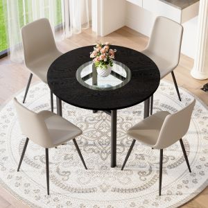 Mesa de comedor redonda con 4 sillas mdf metal negro gris cálido 100x100cm