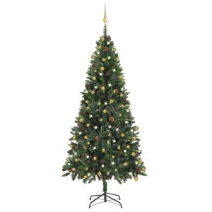 vidaXL árbol de navidad preiluminado con luces y bolas verde 210 cm