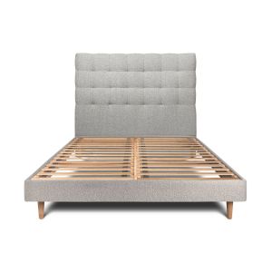 Cama de 135x190 cm con cabecero tapizado - tejido rizado - gris