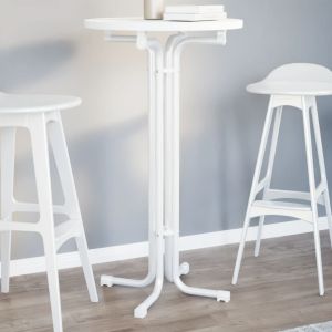 Mesa alta de comedor madera ingeniería y acero blanco ø60x110cm oif725200