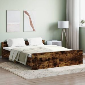 Cama con cabecero piecero roble ahumado 160x200cm