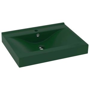 vidaXL lavabo de lujo con grifo cerámica verde oscuro 60x46 cm