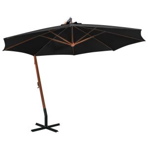 vidaXL sombrilla jardín coLGante con palo madera abeto negro 3,5x2,9 m