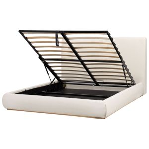 Cama con almacenaje campagne tela beige claro 160 x 200 cm