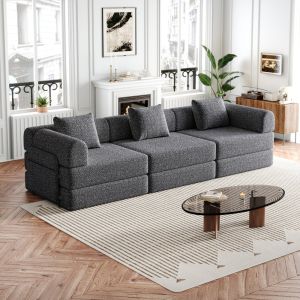 Sofá cama individual chenilla gris 1 plaza con almacenaje en reposabrazos