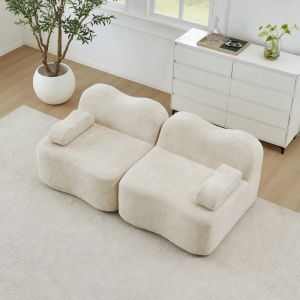 Sofá modular 2 plazas terciopelo beige asiento profundo sin montaje