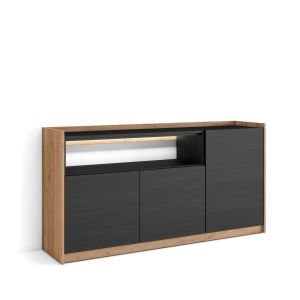 Aparador para salón, 156x37x80cm, negro y roble, LED rf4943