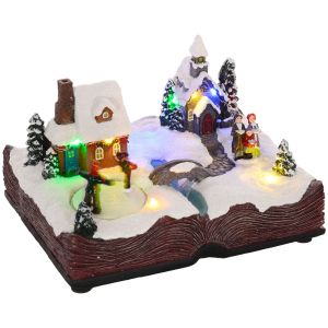 Pueblo navideño 23x18x15 cm resina multicolor Homcom, hogar - decoración