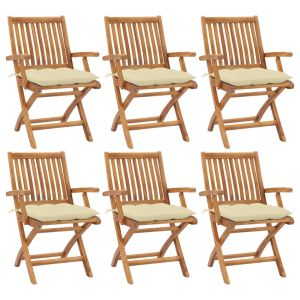 vidaXL sillas de jardín plegables 6 uds madera maciza teca con cojines