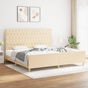 Cama con cabecero de tela color crema 200x200 cm