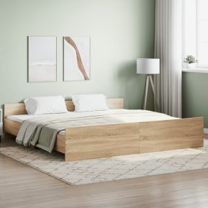 Cama con cabecero piecero roble sonoma 200x200 cm