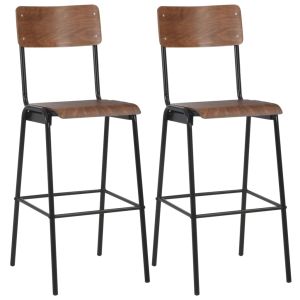 vidaXL taburetes de cocina 2 uds madera contrachapada y acero marrón