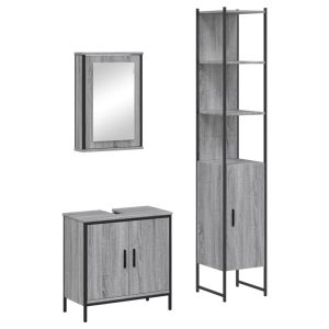 vidaXL set de muebles de baño 3 pzas madera contrachapada gris sonoma