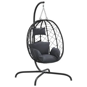 vidaXL sillón colgante con forma de huevo y cojín antracita de ratán