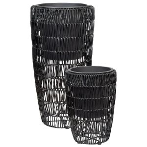 Conjunto de 2 macetas chelone 26/34 cm ratán sintético negro