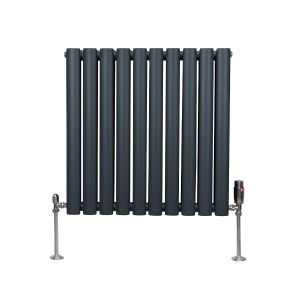 Radiador columna ovalada 600 x 600mm &  válvulas cromadas trv | gris
