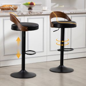 Taburete de bar giratorio ajustable altura pu negro set 2
