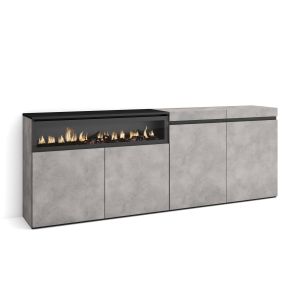 Aparador para salón, 200x35x75cm, cemento, chimenea eléctrica rf2369