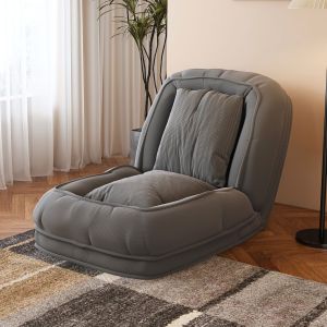 Sofá cama plegable ergonómico gris con 2 cojines