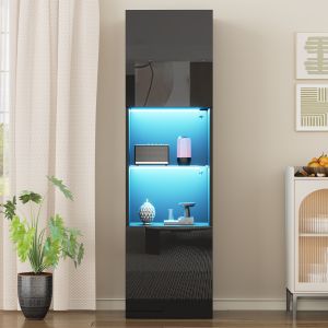 Vitrina con LED 2 puertas negro brillo 160x45x35cm