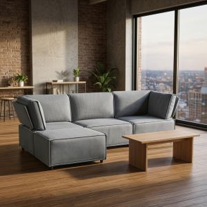 Sofá modular en l lino gris claro 3 plazas con diseño flexible