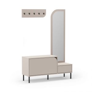Mueble recibidor con perchero y espejo 112 cm vela beige - negro