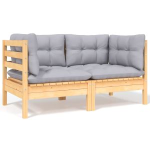 vidaXL sofá de jardín 2 plazas con cojines grises madera maciza pino