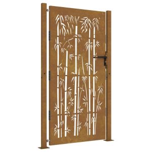 vidaXL puerta de jardín acero corten diseño bambú 105x180 cm