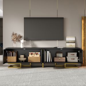 Mueble para tv,tiradores dorados+patas doradas,negro