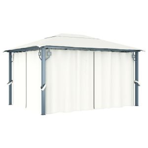 vidaXL cenador con cortina color crema aluminio 400x300 cm