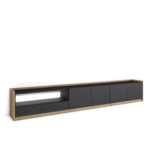 Mueble tv, 310x37x50cm, negro y roble, LED rf4909