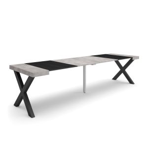 Mesa extensible, 58/302x90x73cm, cemento, patas madera maciza rf2823