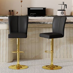 Taburete de bar ajustable negro y dorado set de 2 en piel sintética