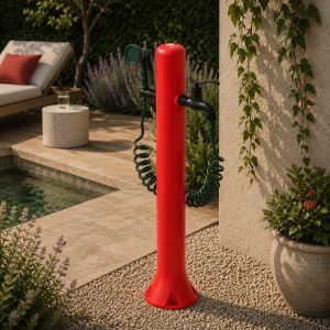Fuente de jardín roja con pistola de jardín sined fontana acqua pro ro