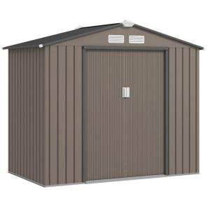 Cobertizo de jardín 213x130x185 cm acero galvanizado color marrón Outsunny