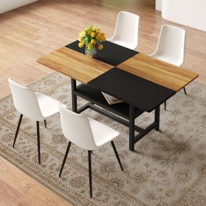 Mesa de comedor con 4 sillas y estante mdf negro 76x160x90cm