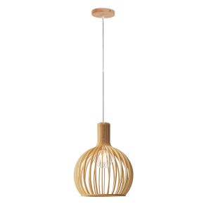 Minka wooden pendant lamp ø28cm – handmade shade with E27 socket, adjustabl