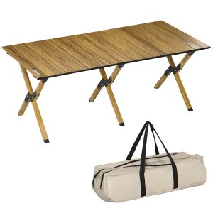 Mesa de camping aluminio color madera 116x60x45 cm outsunny