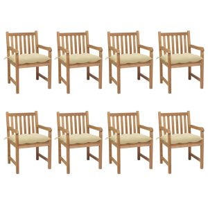 vidaXL sillas de jardín 8 uds madera maciza teca cojines crema blanca