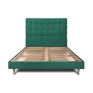 Cama de 135x190 cm con cabecero tapizado - tejido de terciopelo - verde