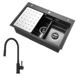 Fregadero de cocina de inox 70x45cm - cecipa max - grifo de cocina flexible