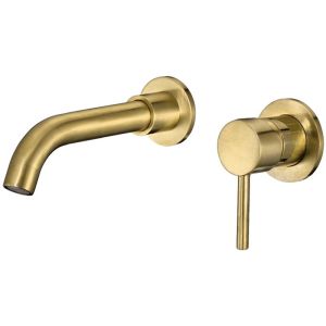 Valaz grifo lavabo empotrado redondo monomando dorado cepillado caño 15cm