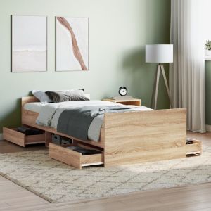 Cama con cabecero piecero roble sonoma 90x190 cm