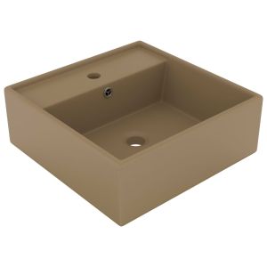 Lavabo lujoso cuadrado rebosadero cerámica crema mate 41x41 cm es7745