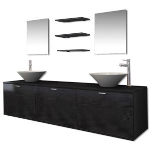vidaXL conjunto de muebles de baño con lavabo y grifo 10 piezas negro