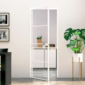 Puerta de interior vidrio templado y aluminio blanco 76x201,5cm wef8713