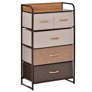 Cómoda de tela lino, metal y mdf multicolor 58x29x99 cm Homcom