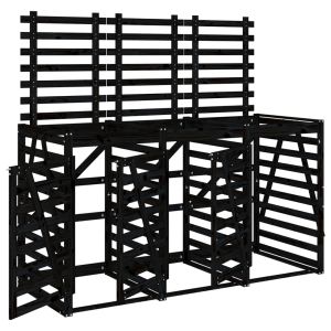 vidaXL cobertizo triple para cubos de basura madera maciza pino negro