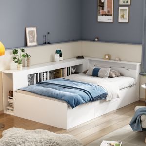 Cama infantil 90x200cm con cajones y almacenaje mdf – color blanco