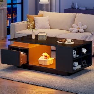 Mesa de centro con LED y 1 cajón negro 36x100x50cm